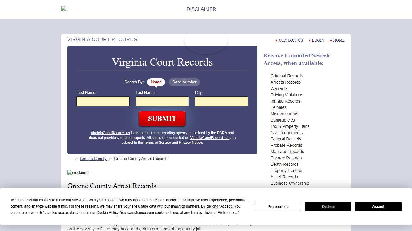 Greene County Arrest Records VirginiaCourtRecords.us